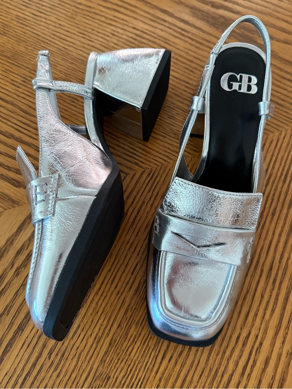 GIANNI BINI Work-Wife Slingback Loafers - Silver Metallic